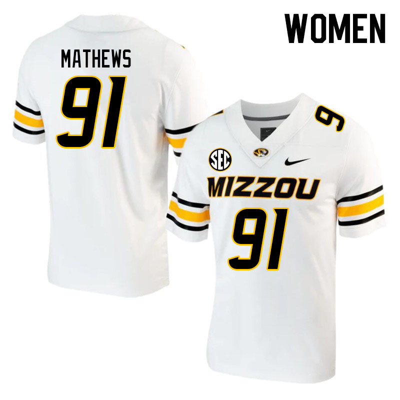 Women #91 Ian Mathews Missouri Tigers College 2023 Football Stitched Jerseys Sale-White - Click Image to Close